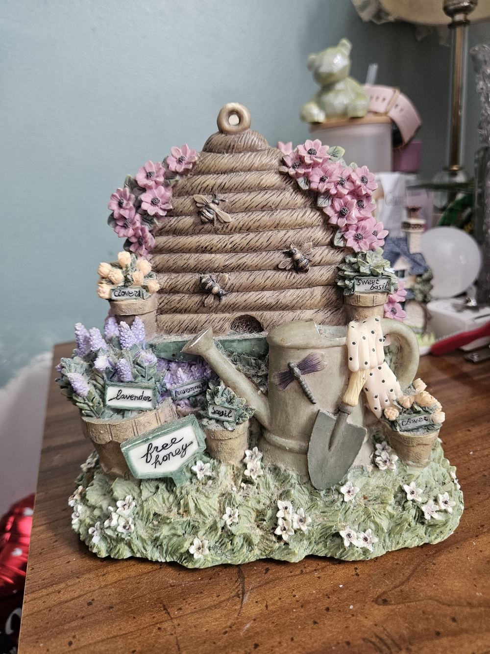 Pfaltzgraff Garden Beehive Figurine with Pink Blossoms and Lavender Accents
